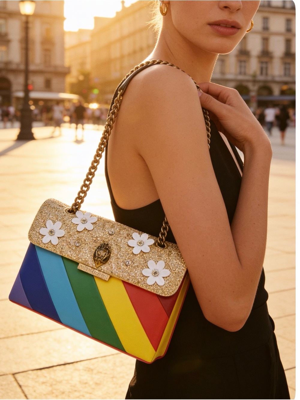 Kurt Geiger Kensington Rainbow Woven Floral Color Block Shoulder Bag